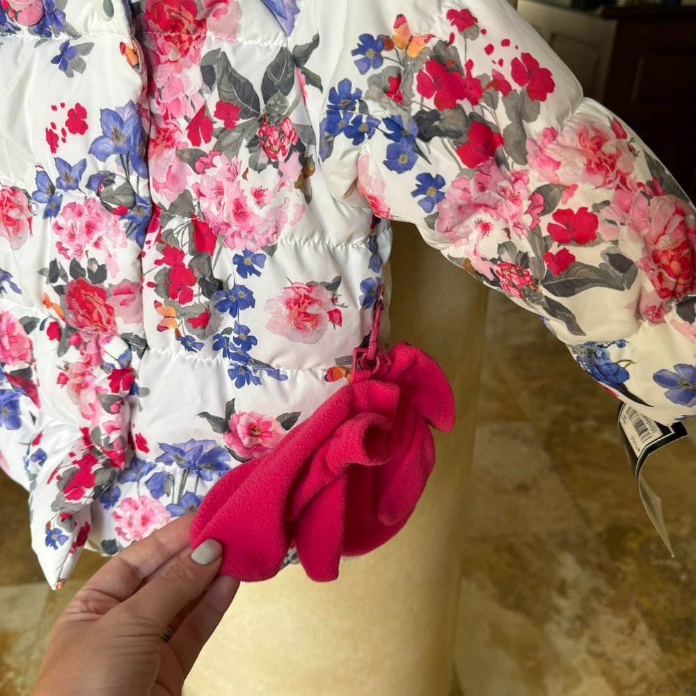 Girls Floral Puffer Jacket with Mittens - Picture 4 of 4